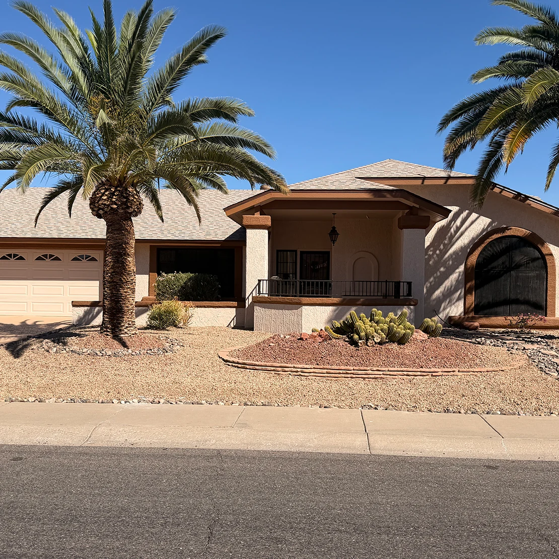 Freshly painted stucco exterior on a Del Webb home by Arizona's Quality Painting in Sun City, AZ